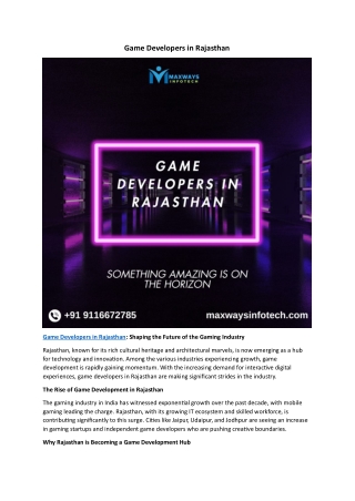Game Developers in Rajasthan