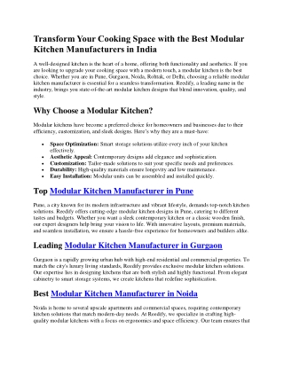 Transform Your Cooking Space with Kitchen Manufacturers