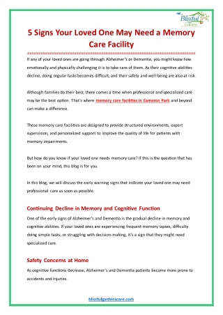 5 Signs Your Loved One May Need a Memory Care Facility