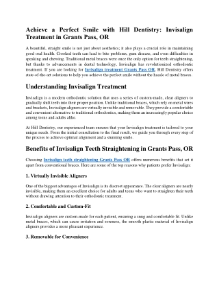 Achieve a Perfect Smile with Hill Dentistry Invisalign Treatment in Grants Pass, OR