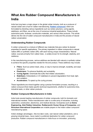 What Are Rubber Compound Manufacturers in India