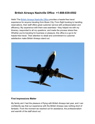 British Airways Nashville Office   1-888-839-0502