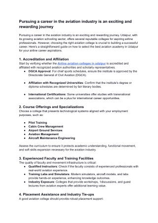 Pursuing a career in the aviation industry is an exciting and rewarding journey