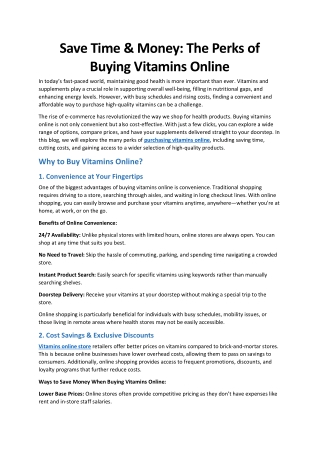 Save Time & Money The Perks of Buying Vitamins Online