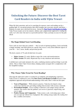 Unlocking the Future: Discover the Best Tarot Card Readers in India with Vijita
