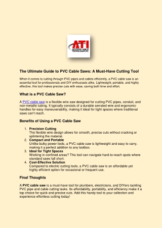 PVC Cable Saw – The Perfect Tool for Precise Cutting
