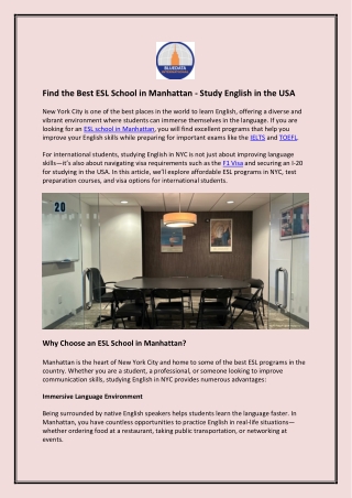 Find the Best ESL School in Manhattan - Study English in the USA