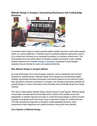 Website Design in Gurgaon Empowering Businesses with Cutting-Edge Solutions