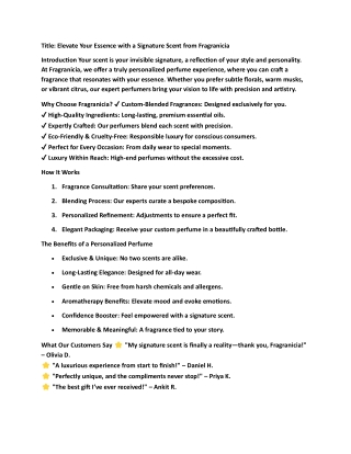 Elevate Your Essence with a Signature Scent from Fragranicia