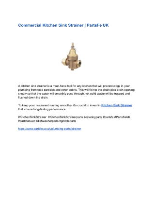 Commercial Kitchen Sink Strainer _ PartsFe UK