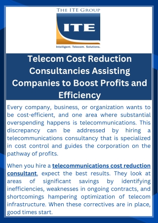 Telecom Cost Reduction Consultancies Assisting Companies to Boost Profits and Efficiency