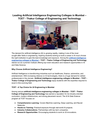 Leading Artificial Intelligence Engineering Colleges in Mumbai – TCET - Thakur College of Engineering and Technology