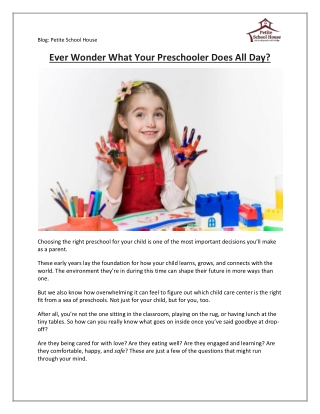 Ever Wonder What Your Preschooler Does All Day | Petite School House
