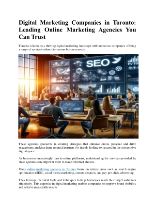Digital Marketing Companies in Toronto Leading Online Marketing Agencies You Can Trust