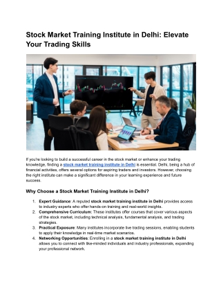 Stock Market Training Institute in Delhi_ Elevate Your Trading Skills