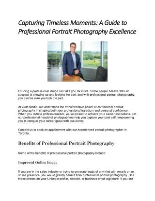 Capturing Timeless Moments A Guide to Professional Portrait Photography Excellence