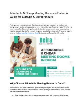 Affordable & Cheap Meeting Rooms in Dubai: A Guide for Startups & Entrepreneurs
