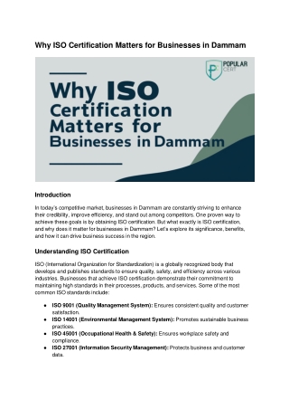 Why ISO Certification Matters for Businesses in Dammam