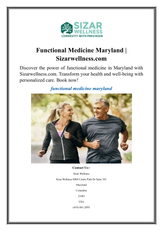 Functional Medicine Maryland  Sizarwellness.com