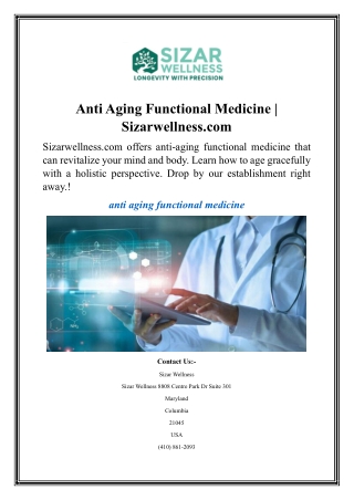 Anti Aging Functional Medicine  Sizarwellness.com