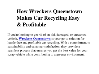 How Wreckers Queenstown Makes Car Recycling Easy & Profitable