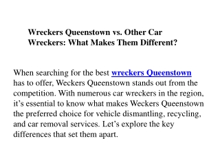 Wreckers Queenstown vs. Other Car Wreckers What Makes Them Different