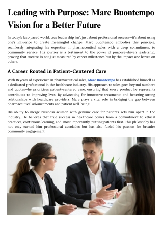 Marc Buontempo’s Lifelong Mission: Healthcare, Mentorship, and Environmental Ste