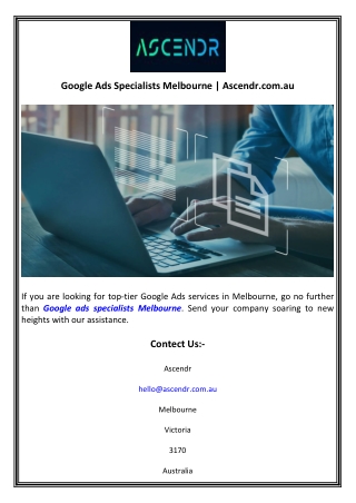 Google Ads Specialists Melbourne  Ascendr.com.au