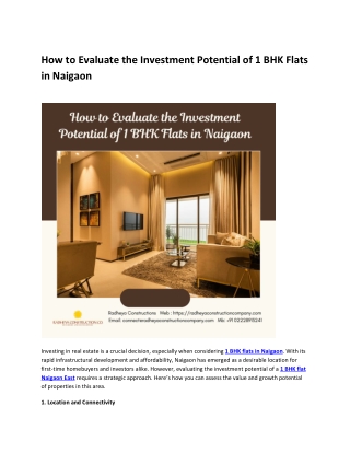 How to Evaluate the Investment Potential of 1 BHK Flats in Naigaon