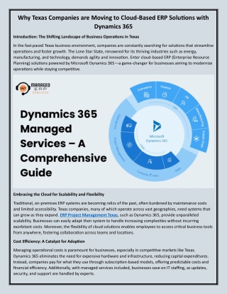 Why Texas Companies are Moving to Cloud-Based ERP Solutions with Dynamics 365