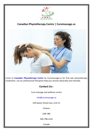 Canadian Physiotherapy Centre  Curemassage.ca