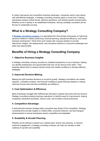 Why Your Business Needs a Strategy Consulting Company