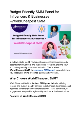 Budget-Friendly SMM Panel for Influencers & Businesses –WorldCheapest SMM