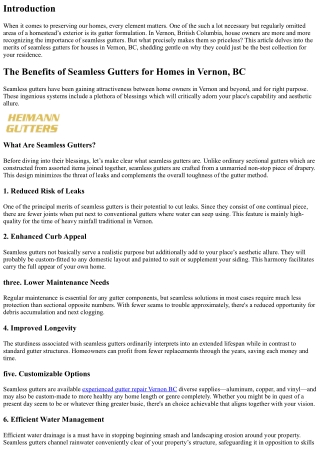 The Benefits of Seamless Gutters for Homes in Vernon, BC