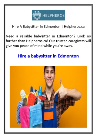 Hire A Babysitter In Edmonton  Helpheros.ca
