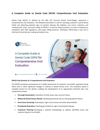 Dental Code D0150  Comprehensive Oral Evaluation DRG