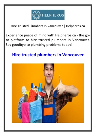 Hire Trusted Plumbers In Vancouver  Helpheros.ca