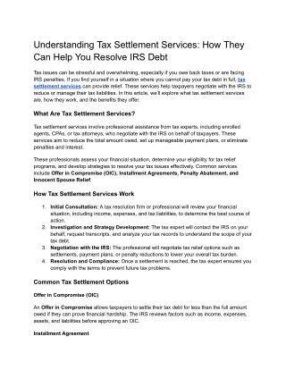 Understanding Tax Settlement Services_ How They Can Help You Resolve IRS Debt