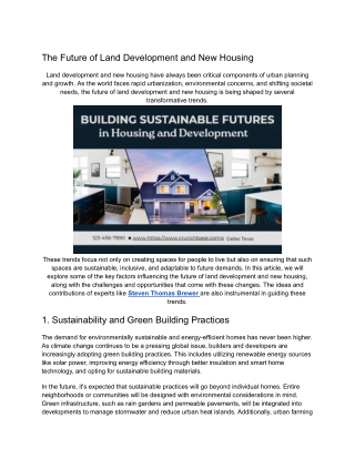 The Future of Land Development and New Housing