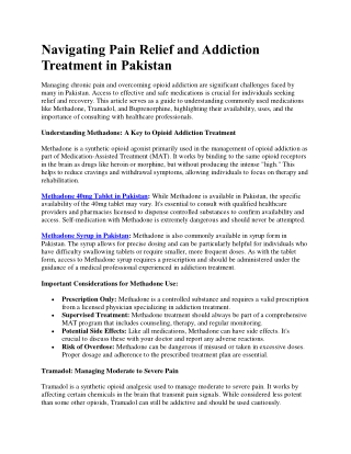 Navigating Pain Relief and Addiction Treatment in Pakistan