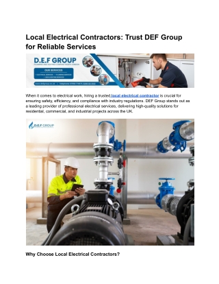 Local Electrical Contractors Trust DEF Group for Reliable Services