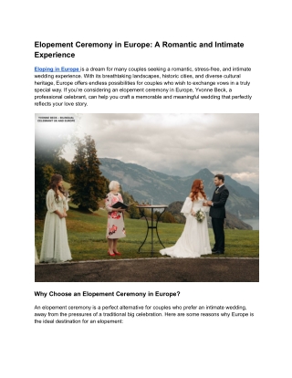 Elopement Ceremony in Europe A Romantic and Intimate Experience