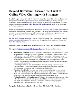 Beyond Boredom - Online Video Chatting with Strangers