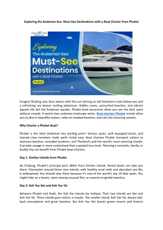 Exploring the Andaman Sea Must See Destinations with a Boat Charter from Phuket