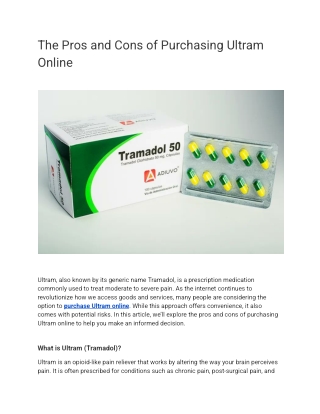 The Pros and Cons of Purchasing Ultram Online