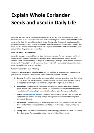 Explaing Whole Coriander Seed