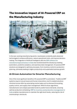 The Innovative Impact of AI-Powered ERP on the Manufacturing