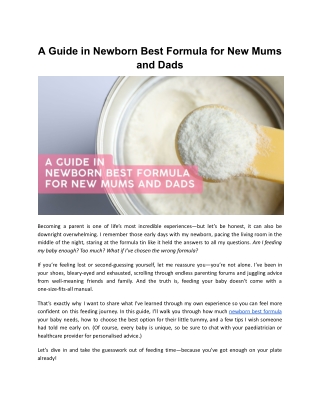 A Guide in Newborn Best Formula for New Mums and Dads