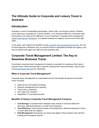 A Guide to Corporate and Leisure Travel in Australia