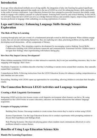 Lego and Literacy: Enhancing Language Skills through Science Exploration